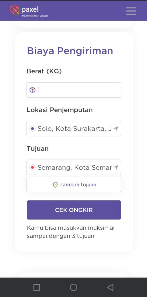 Cek tarif pengiriman paket paxel