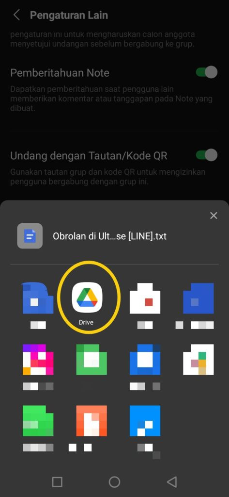 Simpan backup line di drive