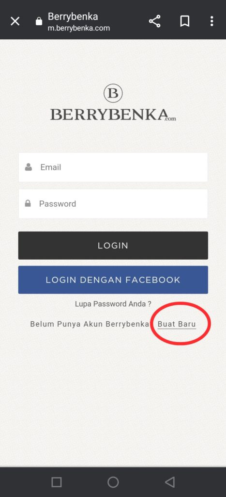 Pembuatan akun di berrybenka