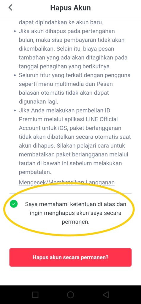 Kebijakan hapus akun line