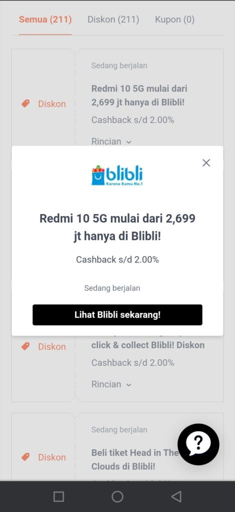 Pilih diskon cashback shopback