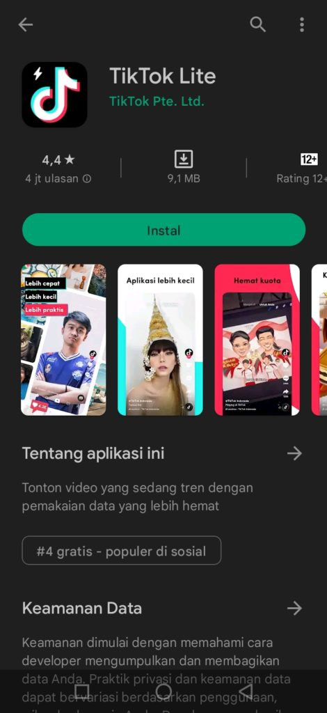 Unduh apk tiktok lite