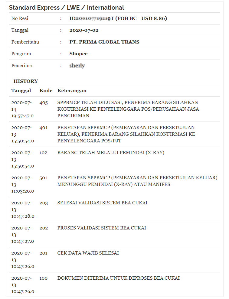 Hasil cek resi pihak ketiga