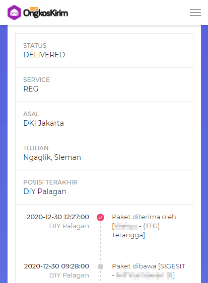 Hasil lacak kiriman pluginongkoskirim