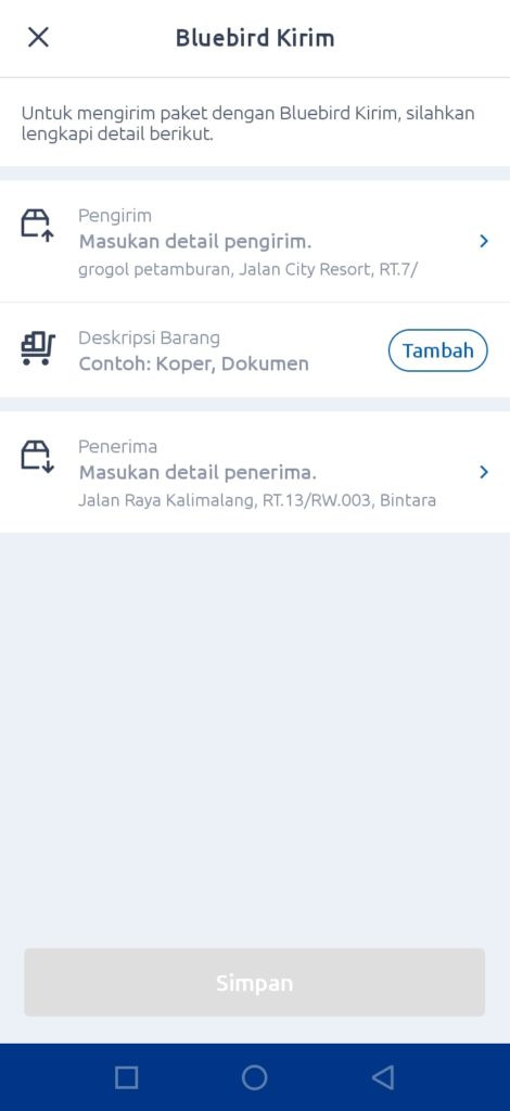 Deskripsi dan keterangan pengiriman barang