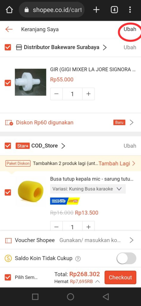 Bagaimana cara menghapus keranjang di shopee