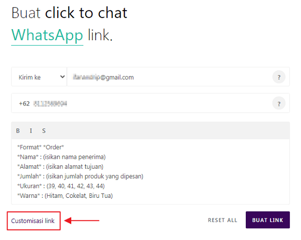 Kostumisasi link wa