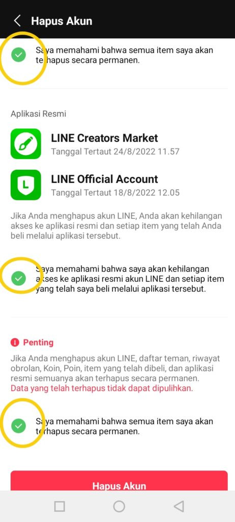 Hapus akun line selesai