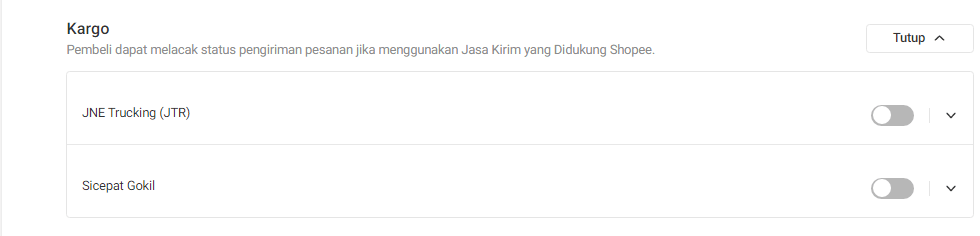 Daftar pengiriman cargo shopee