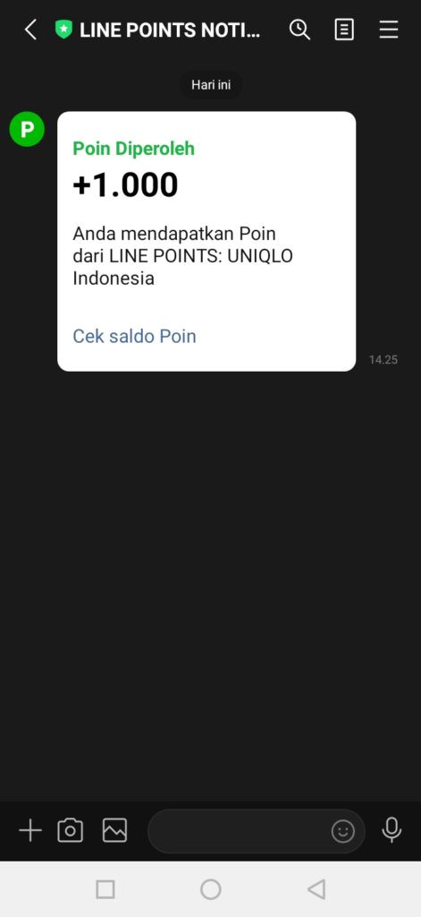 Pemberitahuan perolehan poin dari line poin