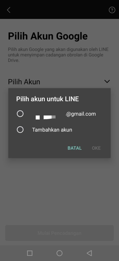 Email untuk mencadangkan akun