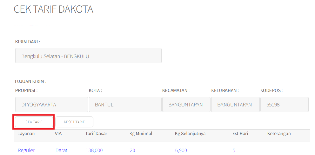 Tarif ongkir dakota cargo bali