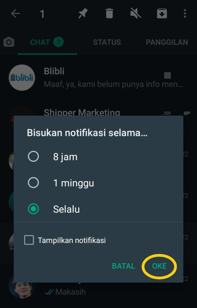 Cara mengarsipkan chat whatsapp