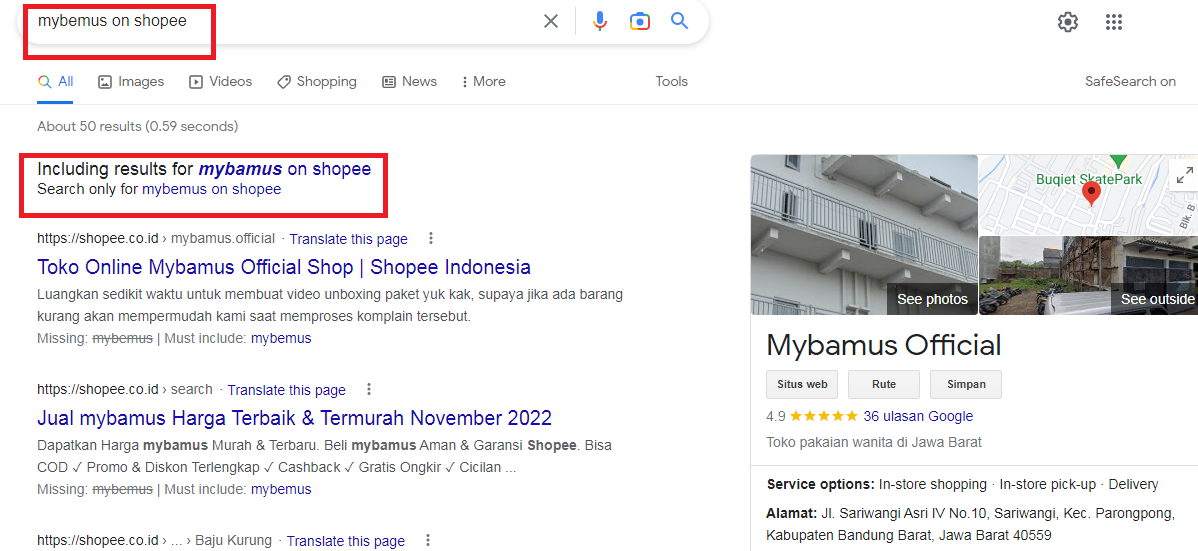 Cara mencari 2 barang dalam 1 toko di shopee