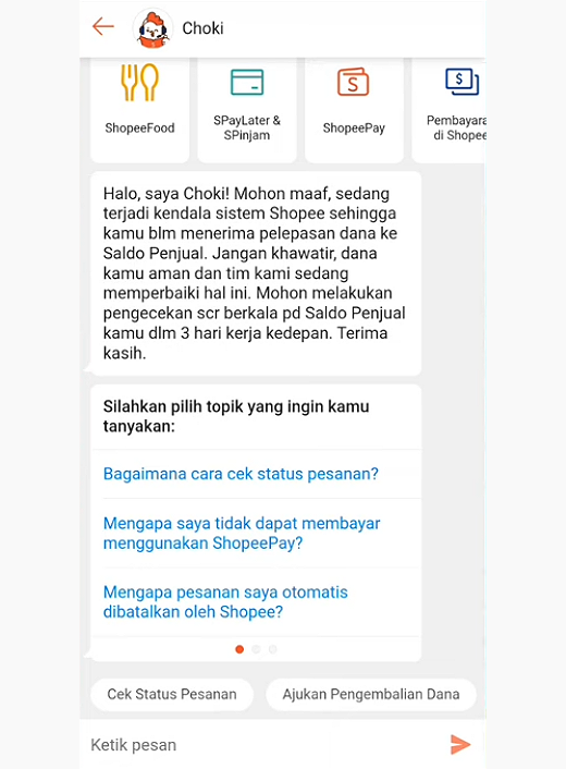 Tidak bisa shopee paylater - chat dengan shopee - chat dengan choki