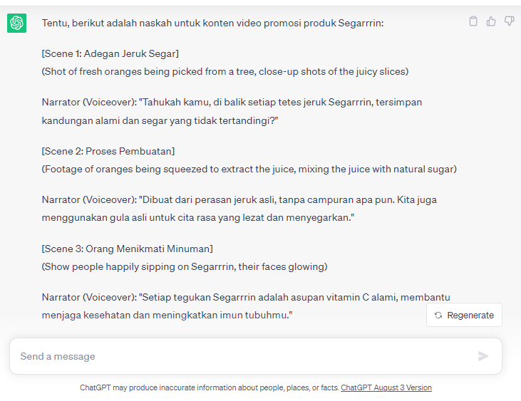 Contoh prompt chatgpt untuk bikin naskah video promosi