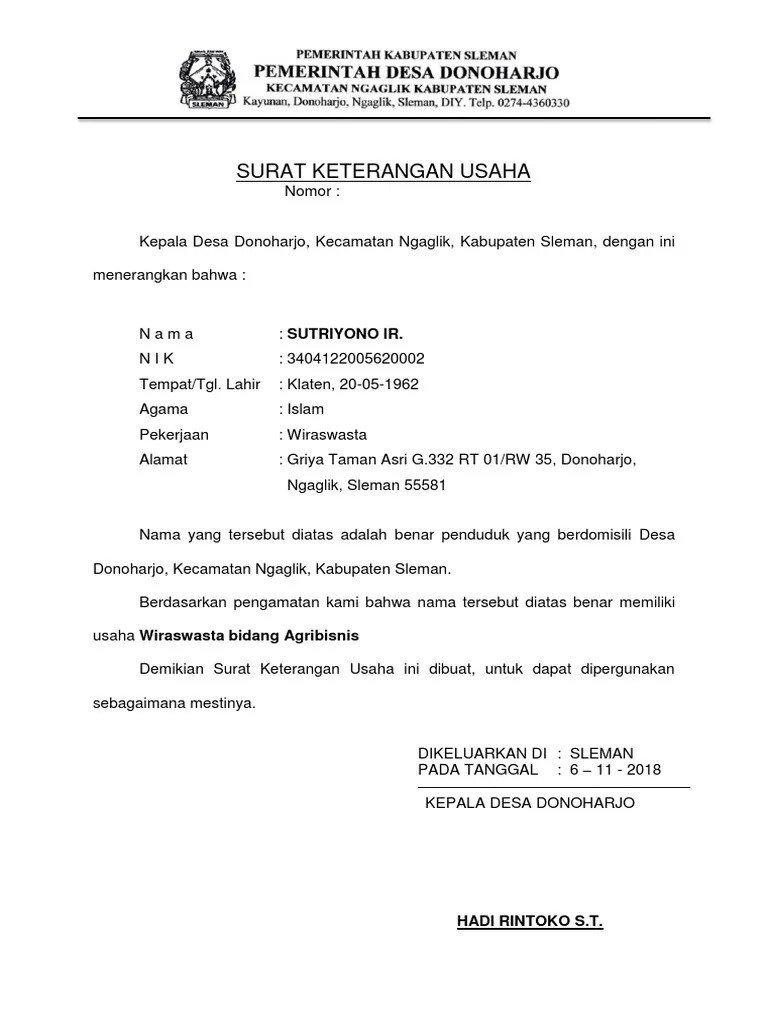 Surat keterangan usaha online surabaya