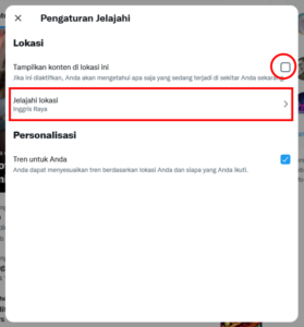 twitter trending PC - pengaturan - jelajahi lokasi