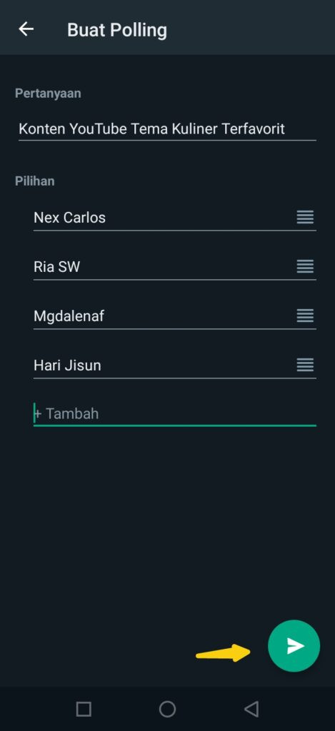 isi pertanyaan di polling whatsapp