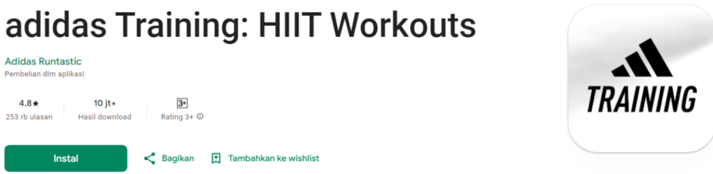 App Fitness Terbaik Android 2023 - adidas training hiit workout