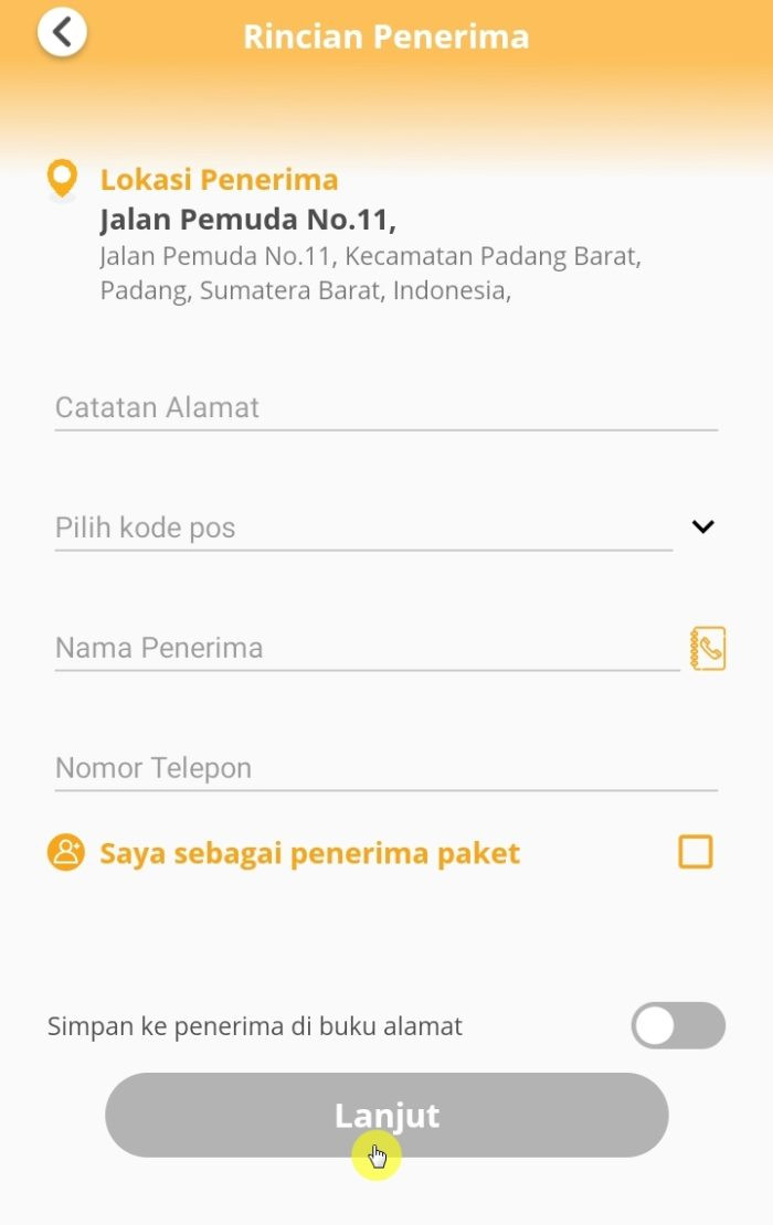 Detail data penerima anteraja