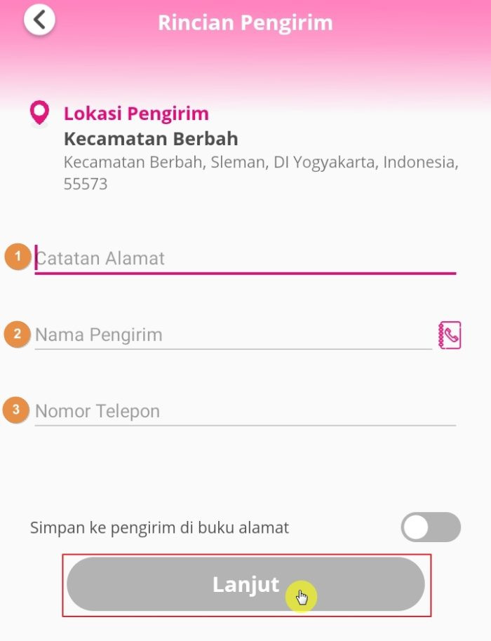 Masukkan alamat pengirim anteraja