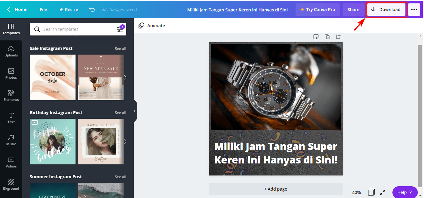 Download desain dari canva