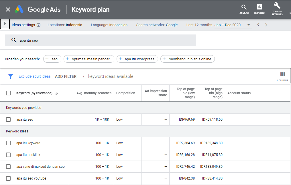 Riset lsi keyword menggunakan google keyword planner