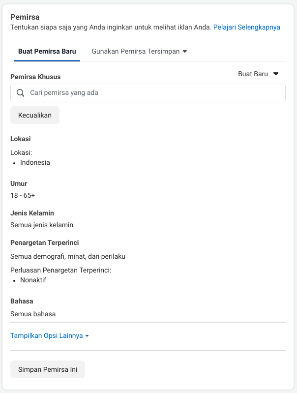 Cara beriklan di facebook ads menentukan target pemirsa