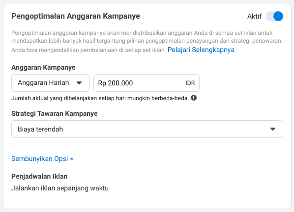 Cara beriklan di facebook ads pengoptimalan anggaran