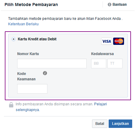 Cara beriklan di facebook ads pilih metode pembayaran