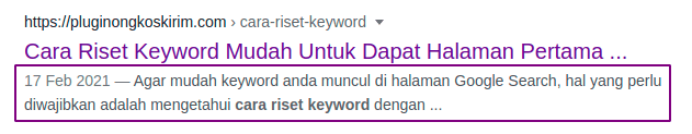 Contoh meta description di hasil pencarian