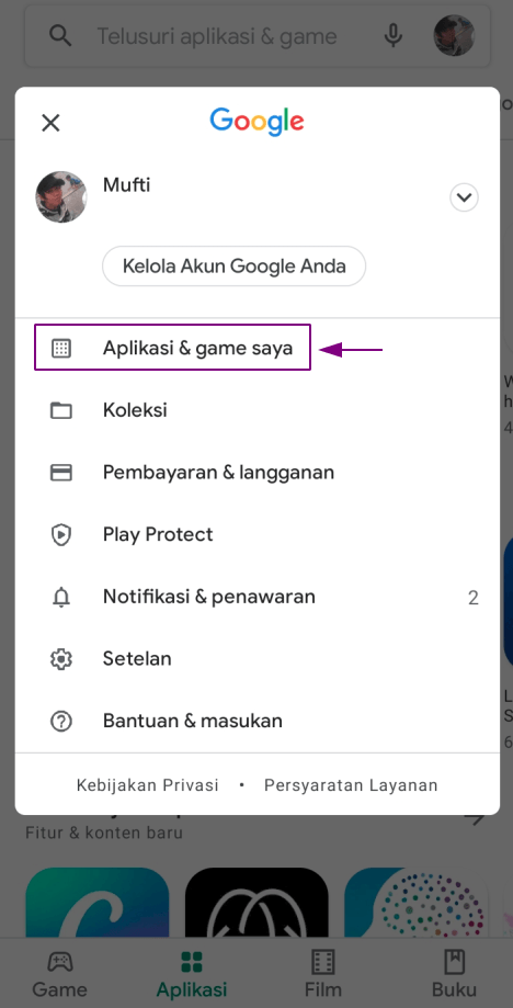 Buka google play store_masuk aplikasi dan game saya