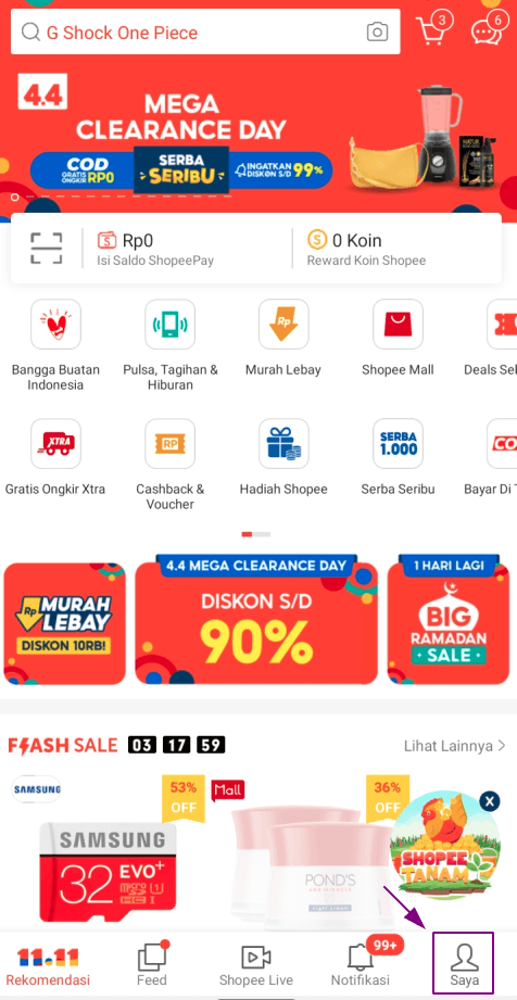 Halaman aplikasi shopee