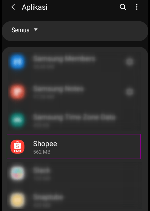 Pilih aplikasi shopee di pengaturan smartphone