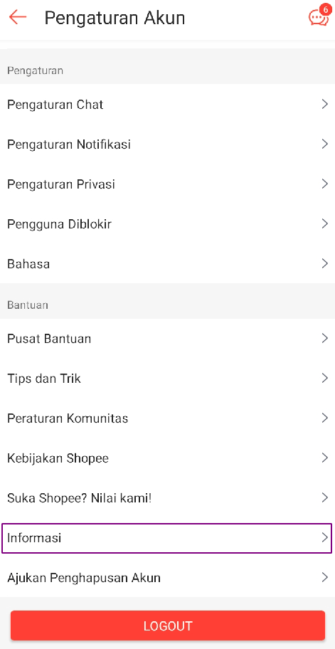 Pilih menu informasi di shopee