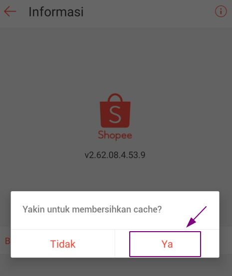 Pilih ya untuk membersihkan cache shopee