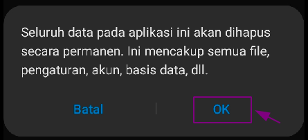 Tekan ok pada informasi mengahapus data shopee