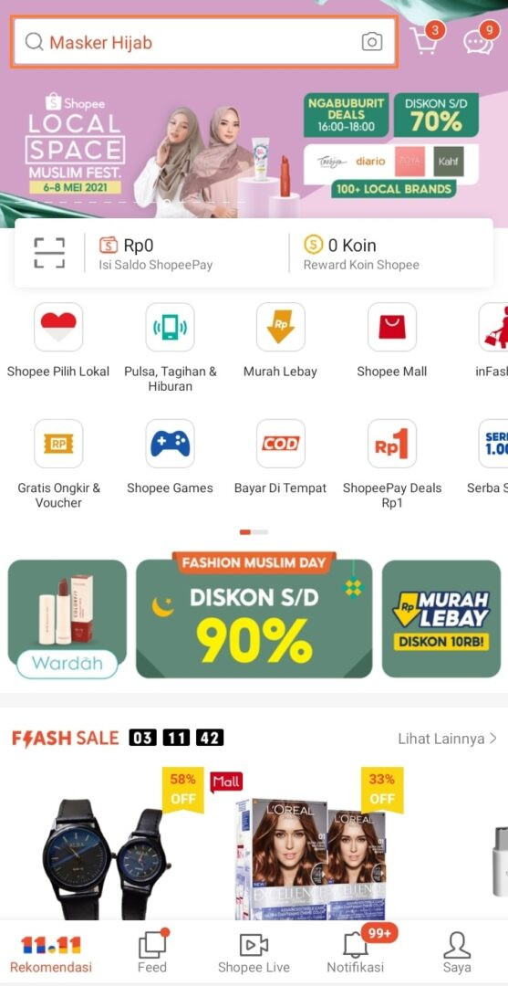 Ketikkan nama produk di kolom pencarian shopee