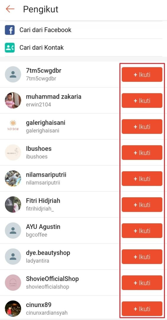 Tekan ikuti untuk menambahkan follower dari kompetitor di shopee