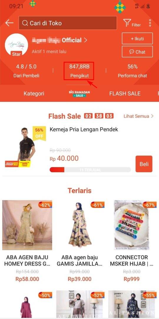 Tekan pengikut untuk melihat follower toko di shopee