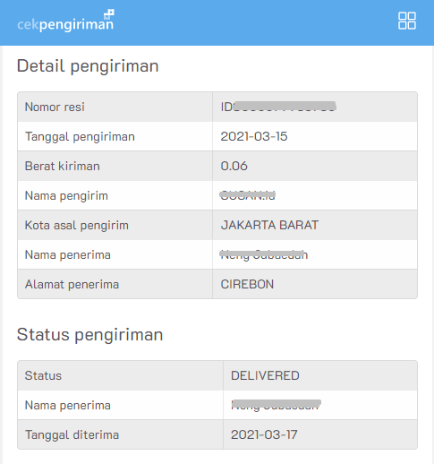 Cara cek resi id express dari shopee, masuk shopee, tampil detail pengiriman pesanan