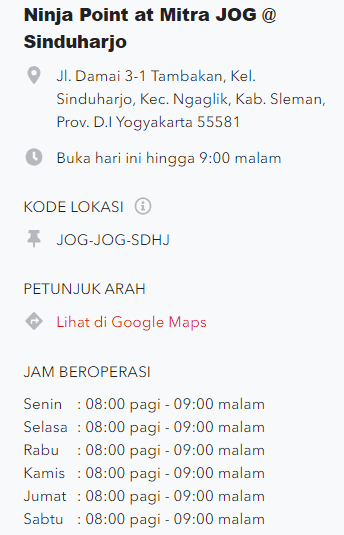 Informasi alamat lengkap ninja point