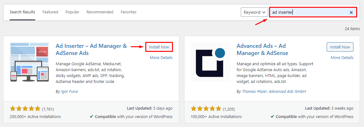 Plugin iklan wordpress terbaik, langkah 2 instalasi ad inserter