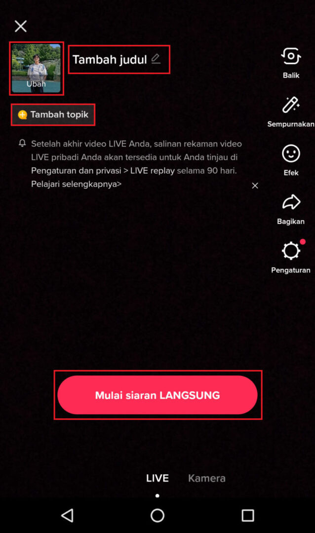 Cara jualan menggunakan live streaming tiktok, langkah 2 live streaming tiktok setting live streaming