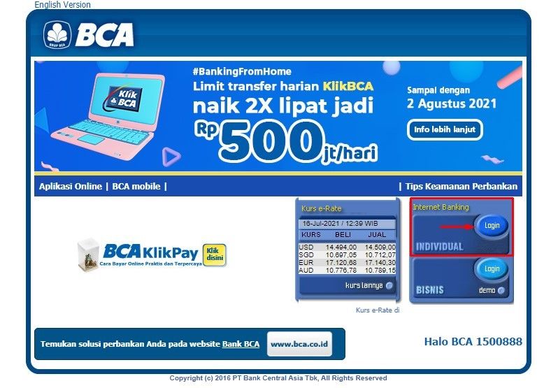 Cara transfer bank bca, tampilan internet banking bca