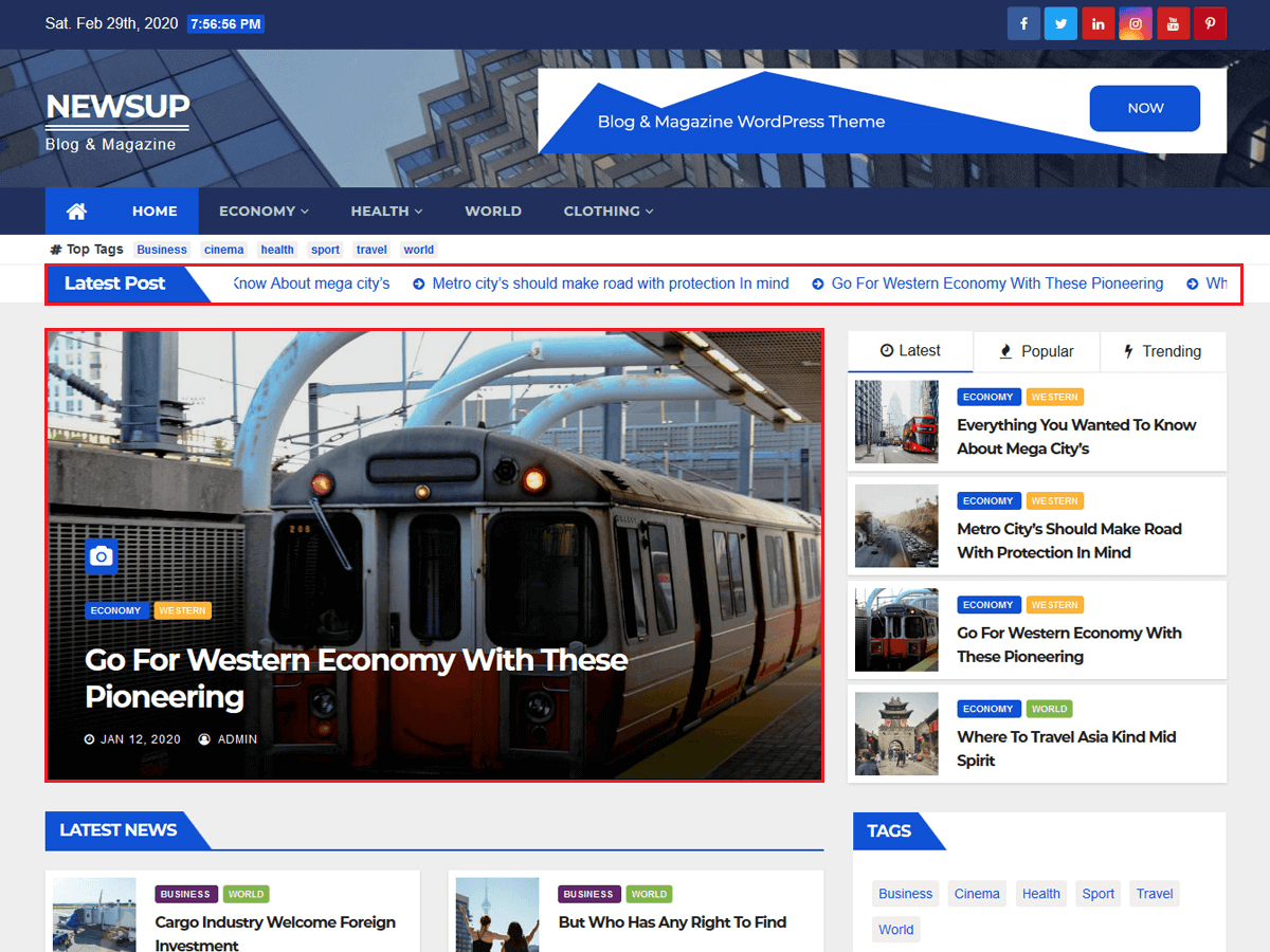 Tema wordpress terbaik dan gratis untuk berita, tampilan newsup