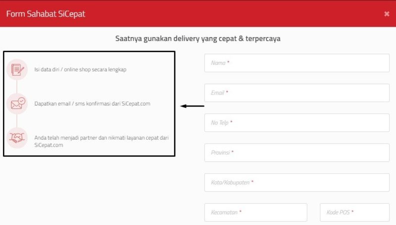 Biaya franchise sicepat, form pendaftaran