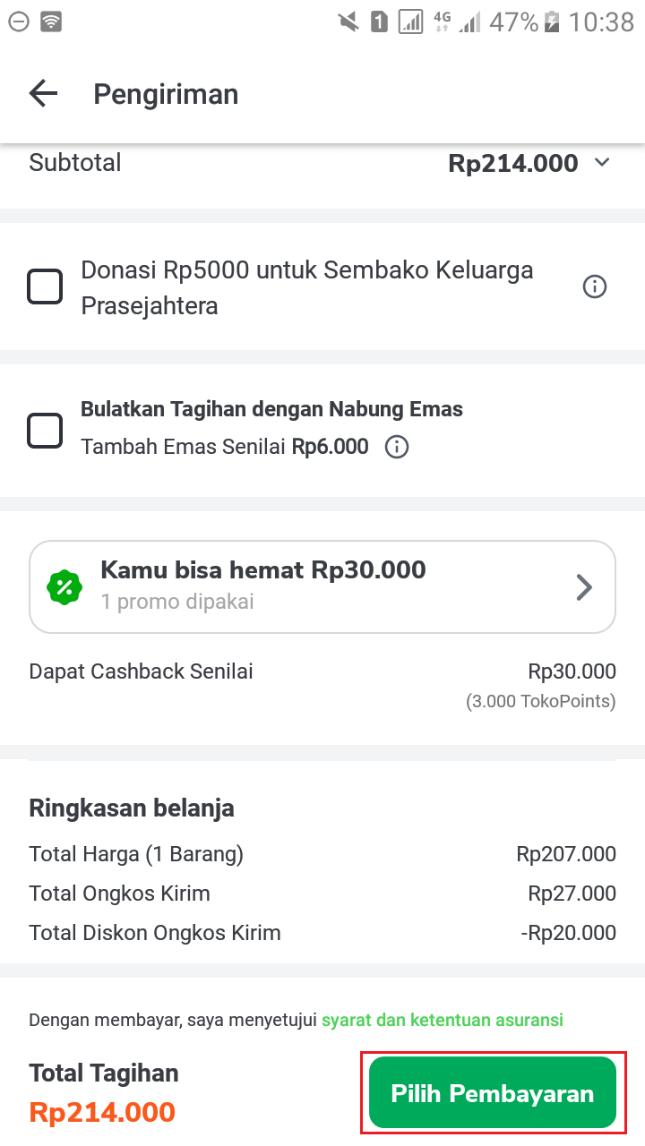 Cara belanja di tokopedia, pilih pembayaran