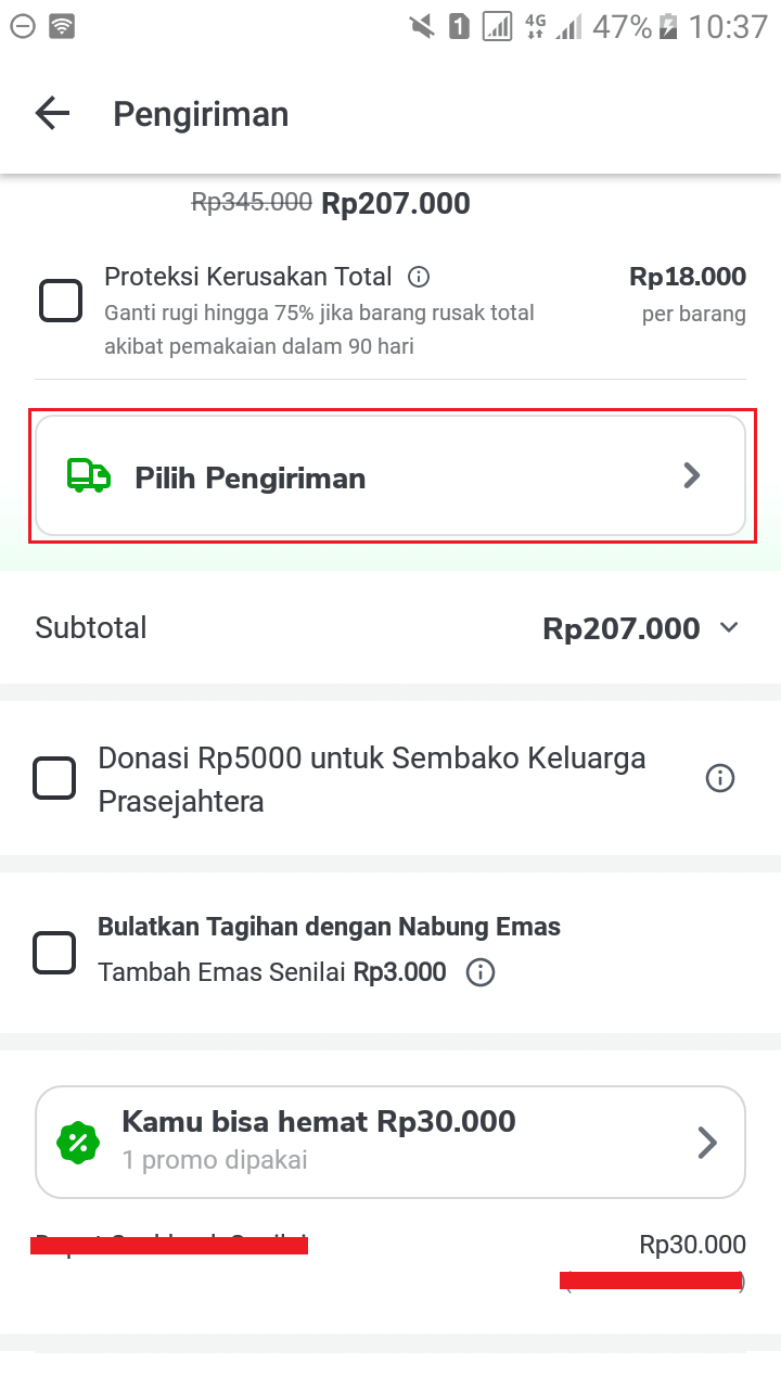 Cara belanja di tokopedia, pilih pengiriman